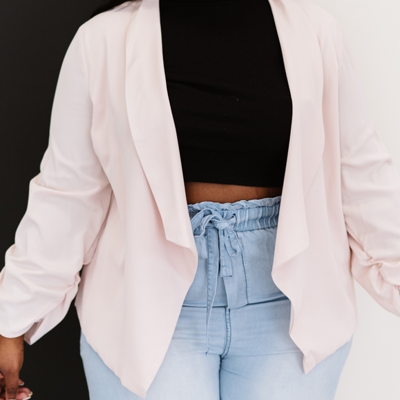 🔥NWT AMOLI Higher Path Light Pink Ruched Blazer Jacket in Regular & Plus Sizes - Picture 7 of 10